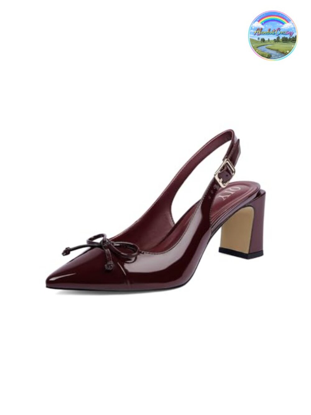 Faux Leather Block Heel Slingback Pumps Pointed Toe Adjustable Ankle Strap